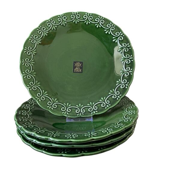Maioliche Jessica Made in Italy Christmas Dinner Plates 11" Set 4 Holiday Green - Picture 11 of 12